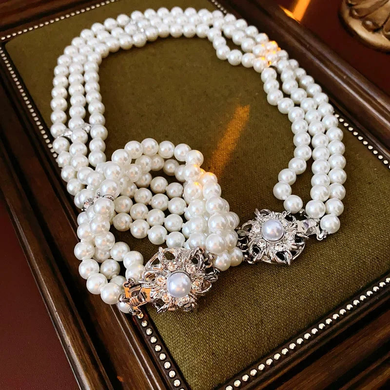 DREJEW Flower Multi-layer Pearl Jewelry Set for Woemn Fashion Bracelet French Fashion Light Luxury Temperament Accessories Sets