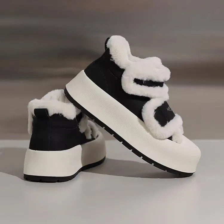 Shoes Woman 2025 Casual Female Sneakers Clogs Platform Autumn Shallow Mouth Round Toe British Style Loafers Fur New Creepers Fal