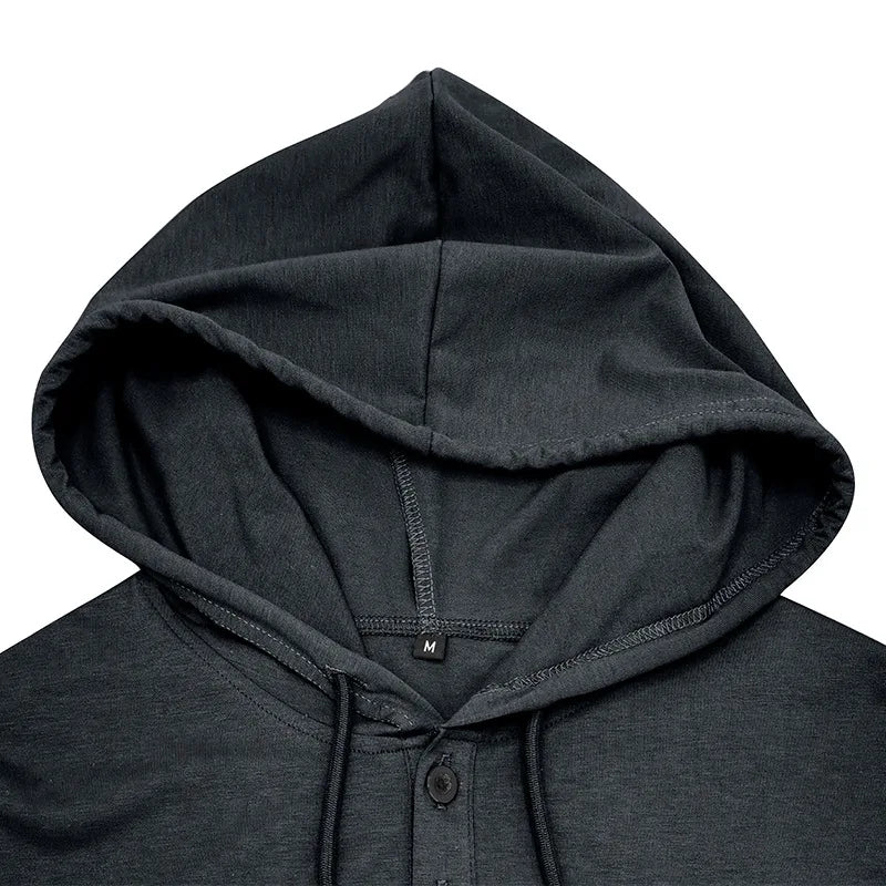 Men's Short-sleeved T-shirts for Sports and Fitness American-style Henley Shirt Hooded Top