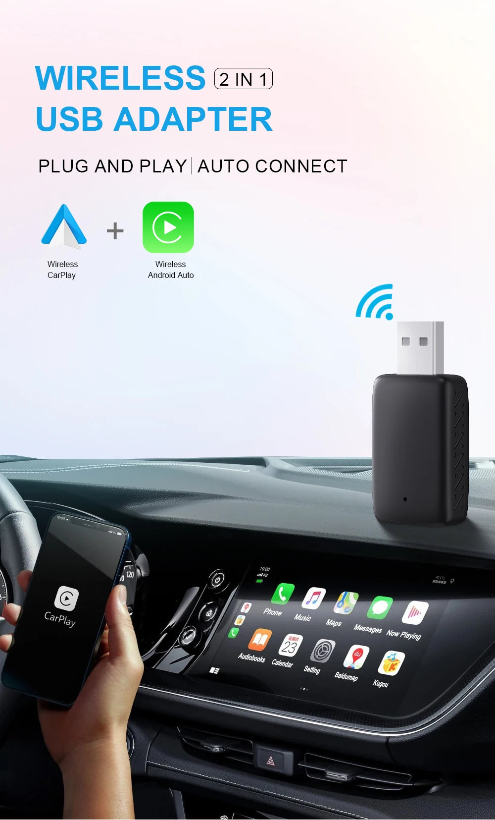New Wired to Wireless CarPlay and Android Auto 2 in 1 Mini Adapter 5GHz WiFi5 for 99% Original Wired CarPlay/Auto Cars