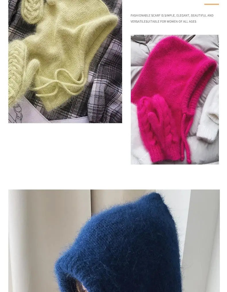Winter Hats for Women Girls Warm Hooded Scarf Beanie for Female Youth Balaclava Kniting Skull Cap Ear Flap