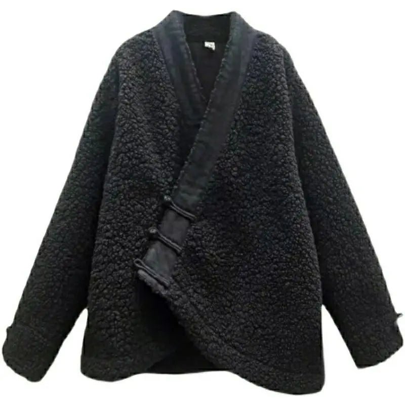 Vintage Jacket Winter New Loose Casual Diagonal Button Short Coat Women Jacket Outerwear Coats Casual Jackets Winter