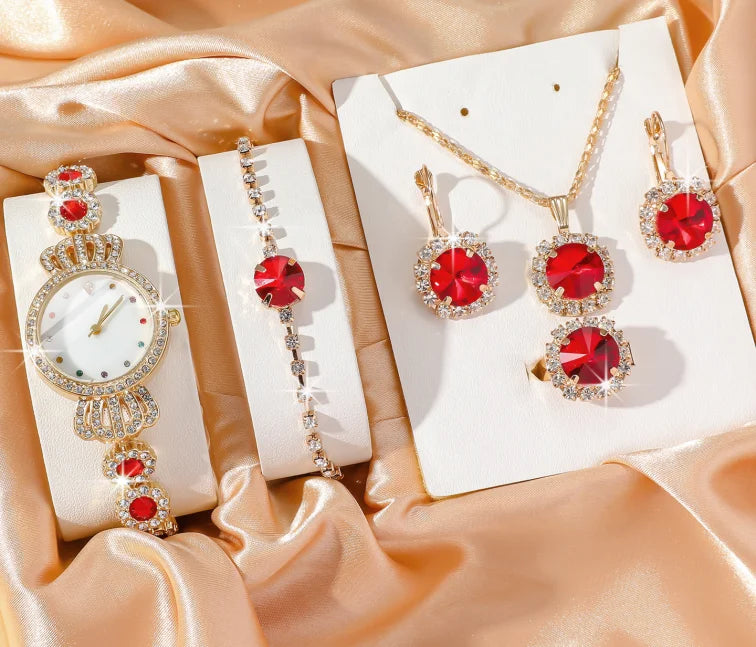 No gift box, small and fashionable design, versatile temperament, diamond jewelry set for women, 5 pieces.