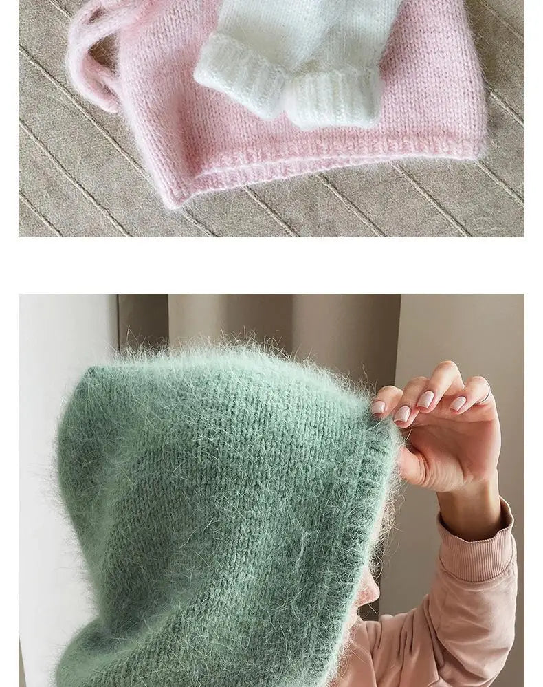 Winter Hats for Women Girls Warm Hooded Scarf Beanie for Female Youth Balaclava Kniting Skull Cap Ear Flap