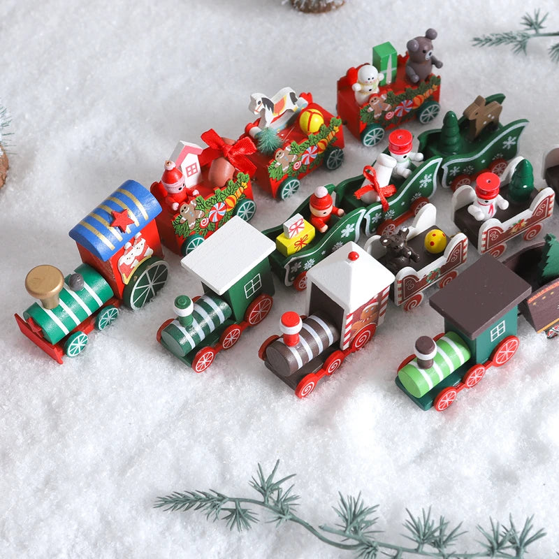 Christmas Decorations 2025 Christmas Wooden Train Xmas Tree Ornament Navidad Noel Home Decor New Year's Eve Decorations Kid Gift