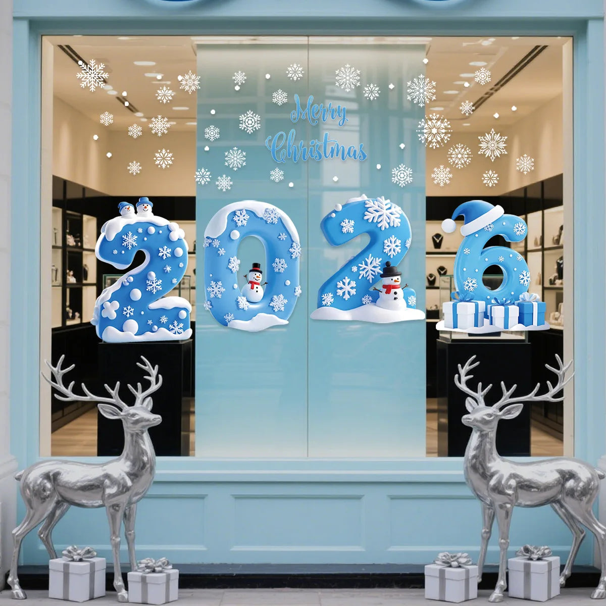 Christmas Glass Stickers Wooden House Pine Nut Sticker Glass Wall Decor Merry Christmas 2025 Stickers Happy New Year 2026