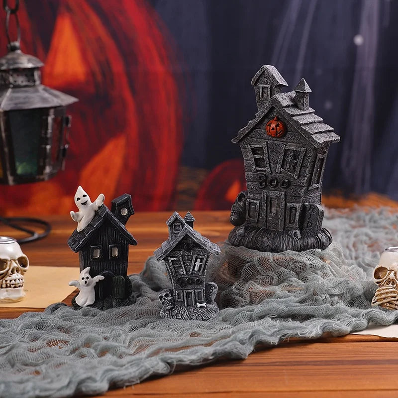 Halloween Party Pumpkin Haunted House Decorations Resin Props Ornaments Desktop Atmosphere Creative Mini Haunted House Ornaments
