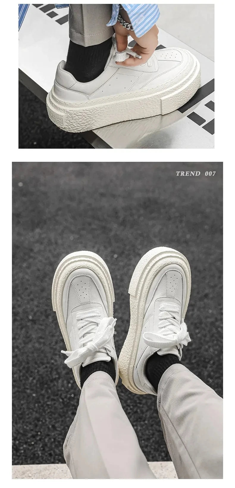 Men Fashionable Casual Sports Shoes Black White Thick-soled Lightweight Comfortable Outdoor White Sneakers Men Size 38-46