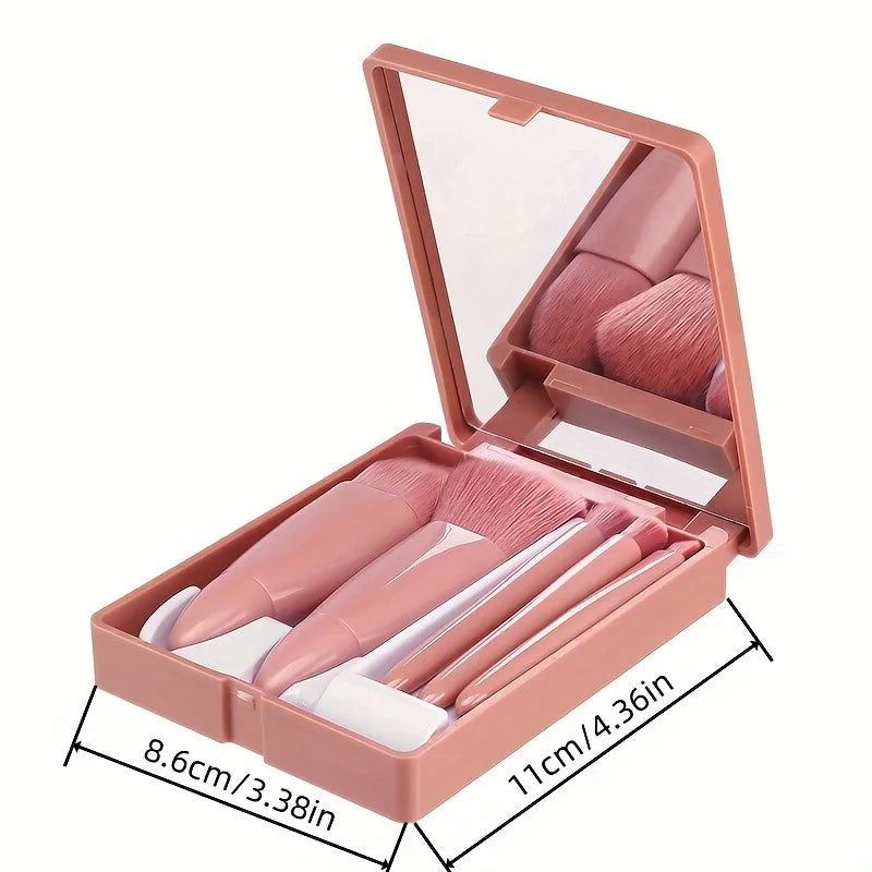 5Pcs Portable Makeup Brush Set With Mirror -  Foldable Travel Kit ，Mini Makeup Brush Set Travel Makeup Brush Set