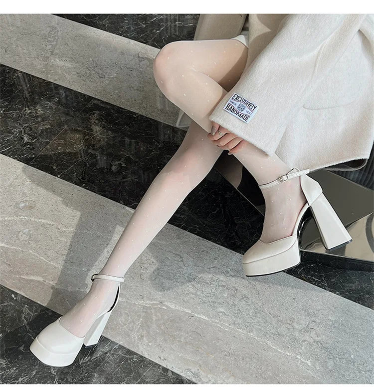 Outdoors Women's Shoes Platform Solid Color New 2024 Hot Sale summer Shallow Mouth Buckle Round 9cm high heels Shoes for Women