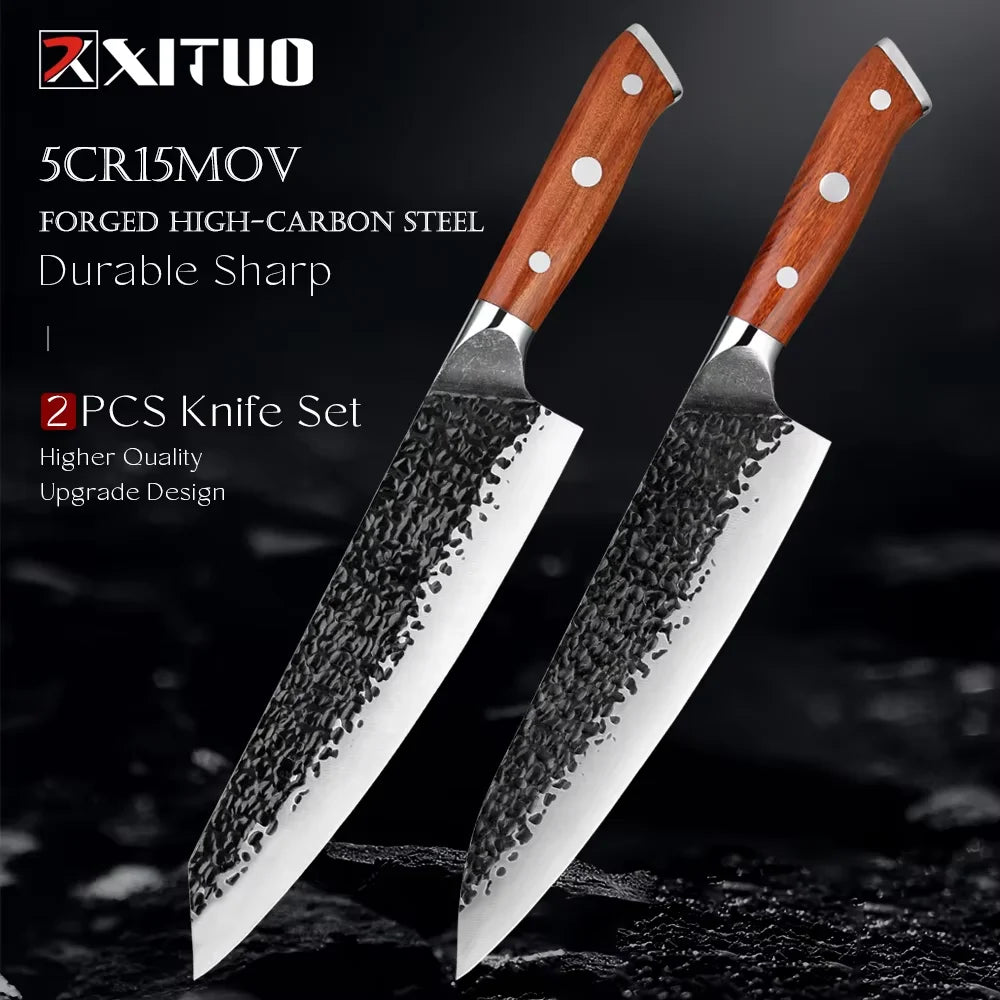 Kitchen Knife Set 1-6PCS Hand-forged high-carbon Steel Sharp Premium Japanese Knife Including Chef,Cleaver,Utility&Santoku Knife