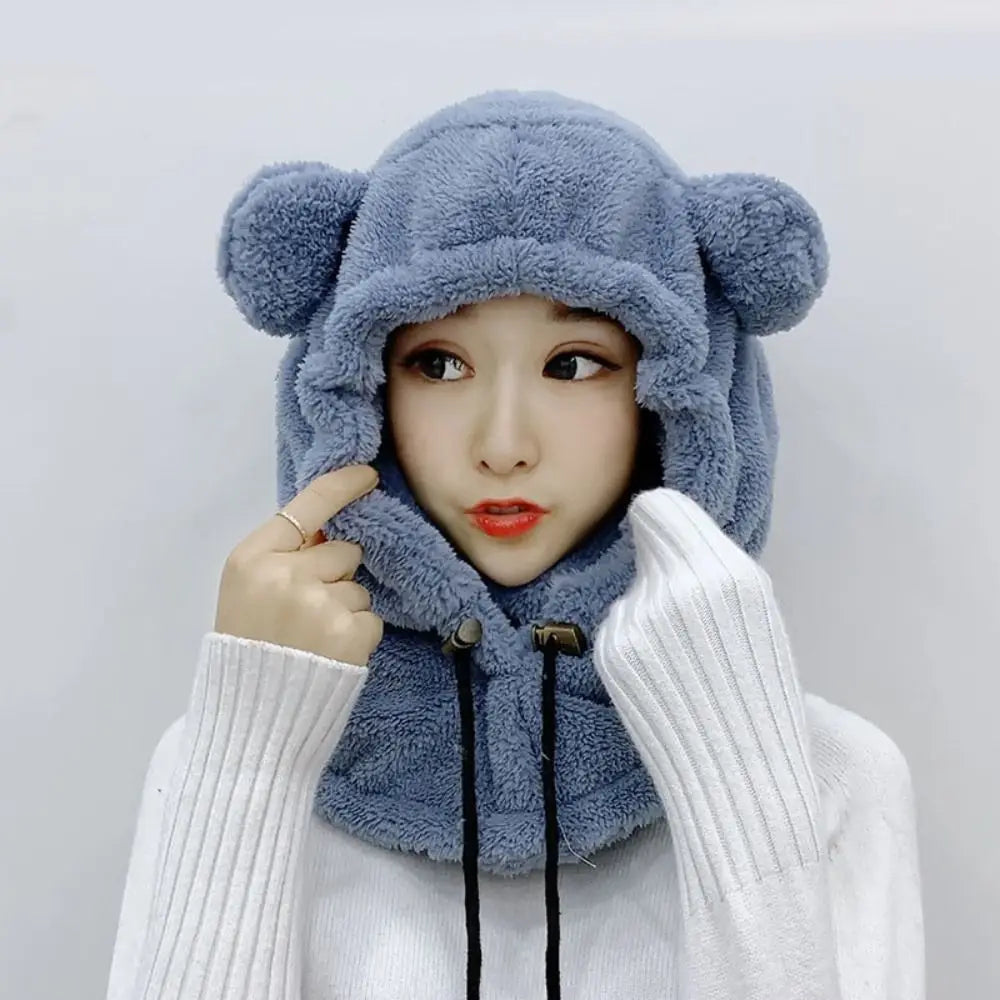 Cold Weather Windproof Winter Hats Balaclavas Mask  Bear Ear Hat Keep Warm Earflap Earmuff Women Girls