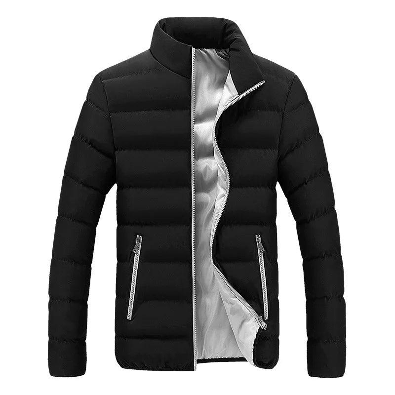 2024 Black New Men's Warm Jacket Cotton Padded Jacket Casual Sports Autumn Winter Men Standing Collar Warm Thick Parker Coat Jac