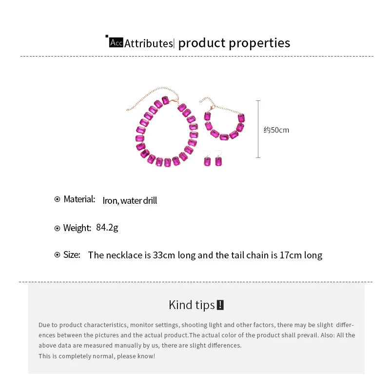 Bride Crystal Necklace Earrings Bracelets Set Bridesmaid Wedding Jewellry Three Pieces Choker Necklace Prom Costume Jewelry Sets