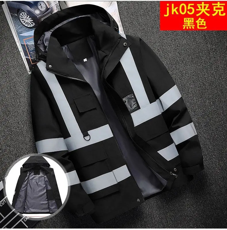 Men's Work Jacket with Reflective Stripes, Custom Logo Available, Casual Autumn Winter Coat for Men