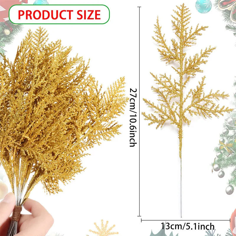 Christmas Decoration Glitter Branches Berries Artificial Flower Bouquet Christmas Tree Ornaments for Home New Year 2025 Navidad