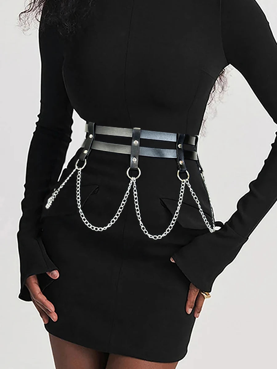 Women PU Leather Harness Belt Waist Chain Harness Fashion Waistband Accessory Punk Gothic Clothing Jewelry Belt Accessories