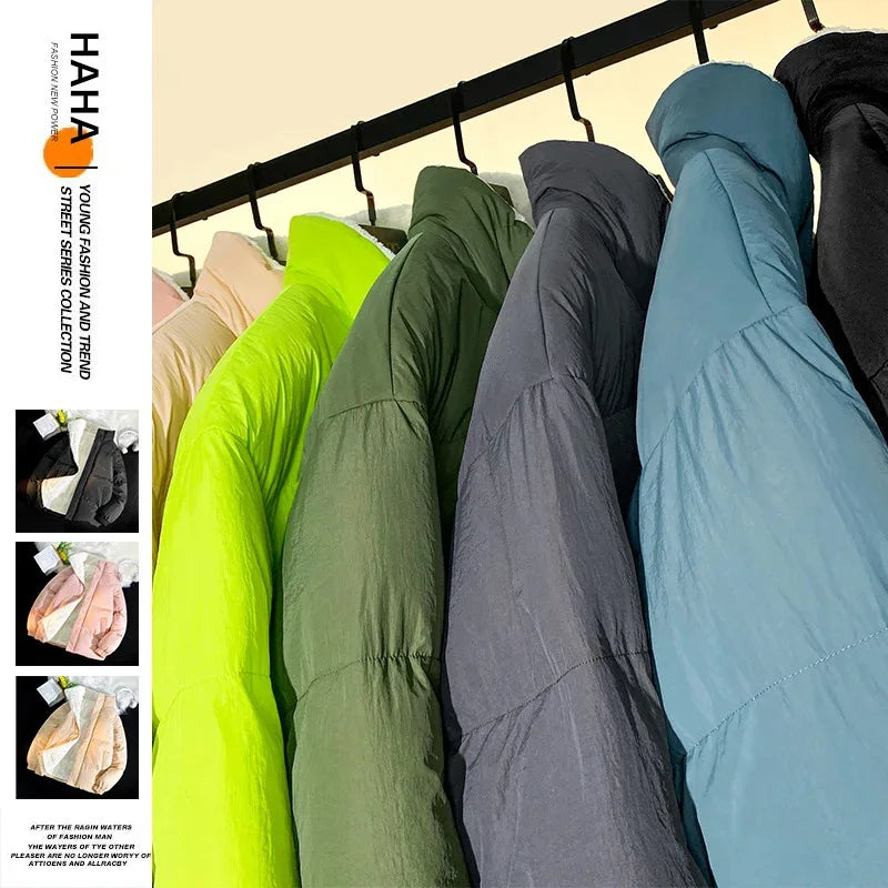 Down jacket men's handsome bread jacket Hong Kong style loose collar and velvet ins assorted bread jacket