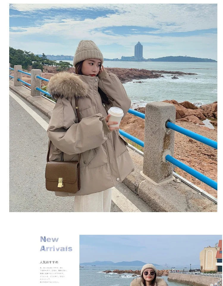 Winter Down Jacket Women Parkas Mid-length Big Fur Collar Hooded Women's Jacket Warmth Jacket Ladies Outwear Jacket for Women