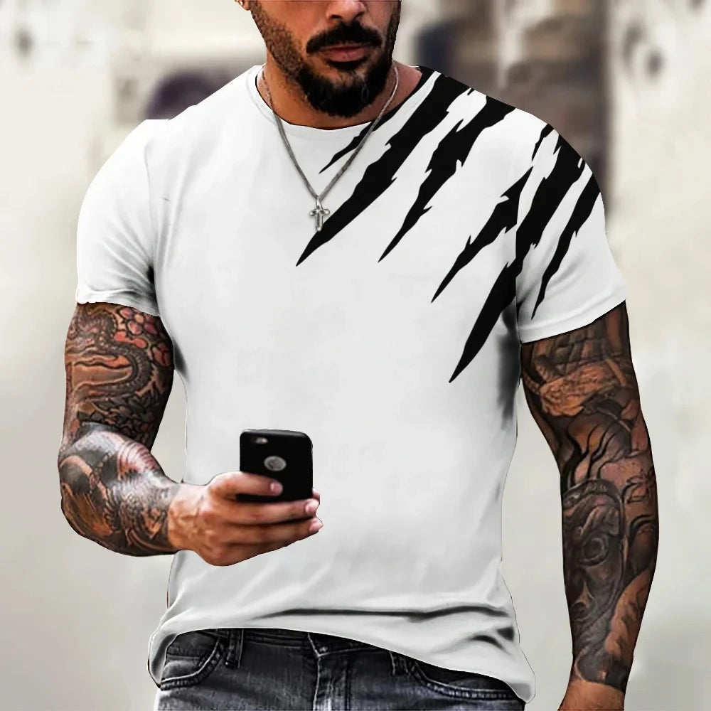 Men's T-shirt Trendy New Design Black And White Color Art 3D Printed Oversized Round Neck Tops Loose Casual Simple Style T Shirt