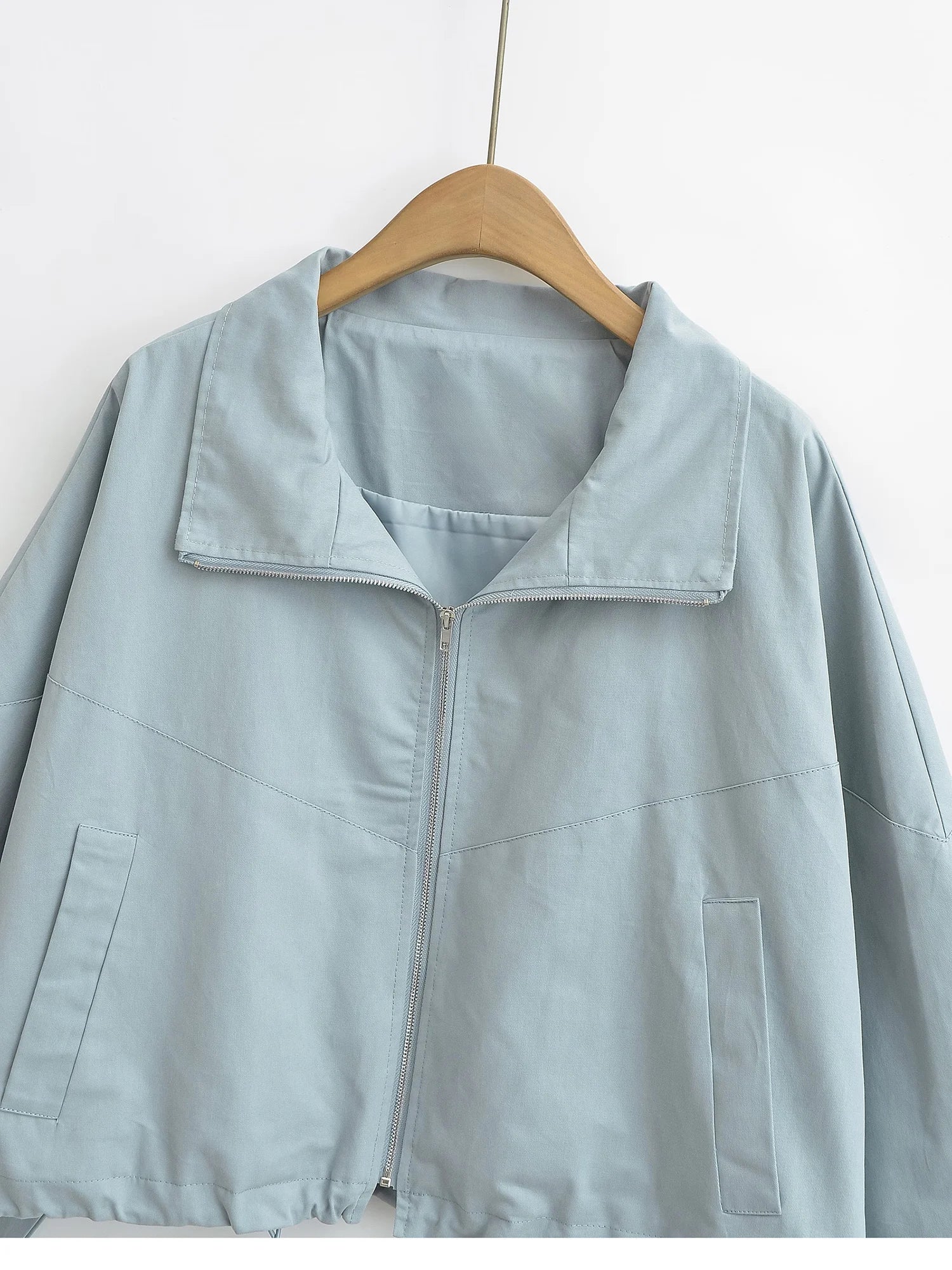 Women's Cropped Utility Jacket - Drop Shoulder Drawstring Hem Ribbed Cuffs Lightweight Cotton