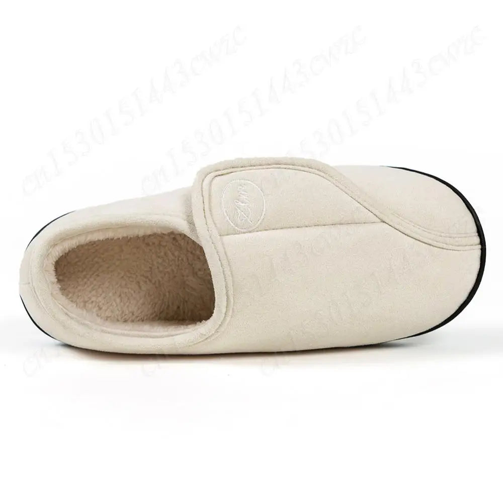 House Shoes for Men Suede Leather Slippers Non-Slip Slip-on Shoes Comfy Warm Plush Indoor/Outdoor for Diabetic Swollen Feet