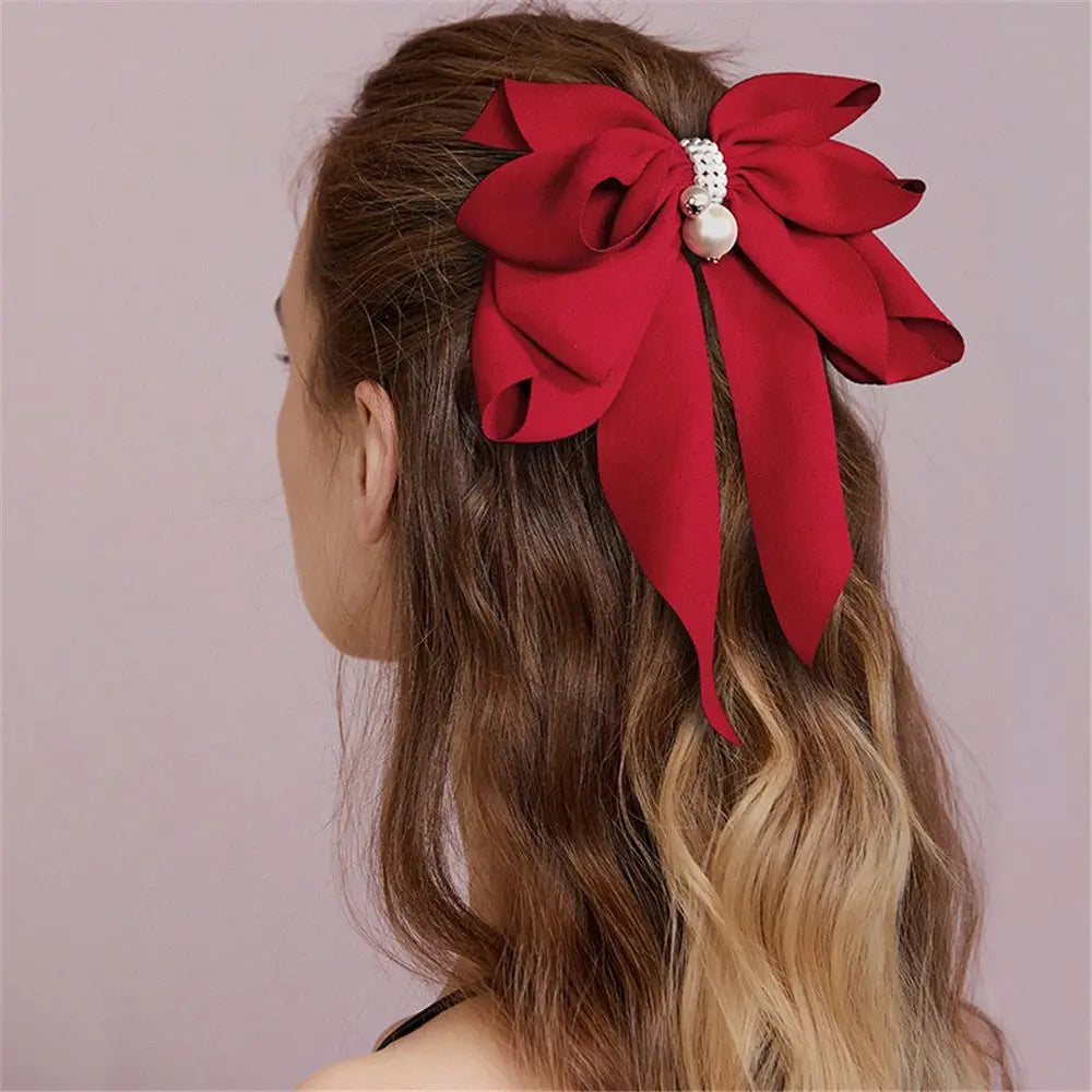 Fashion Girls Women Hair Accessories Headdress Big Bow Ponytail Clips Ribbon Bowknot