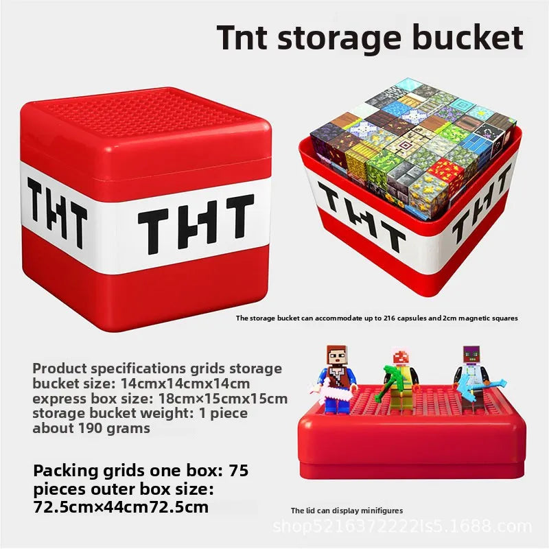Kid Gifts TNT Storage Box Magnetic Building Block Desktop Toys Snack Block Storage Bucket Plastic Organizer Dust-proof Container