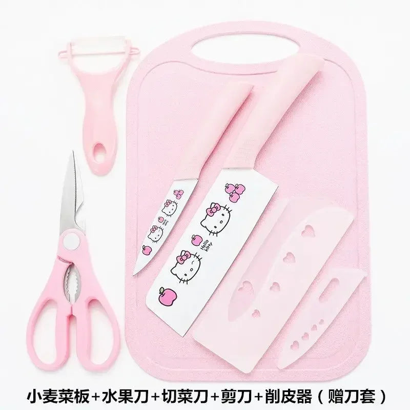 Sanrio  animation peripheral cartoon Kawaii Hello kitty anti-rust kitchen knife cutting board set creative fruit knife wholesale