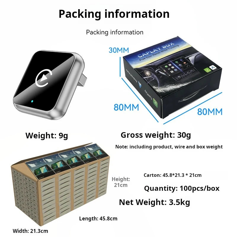 Plug-in Carplay Android Auto 2-in-1 Box Wireless CarPlay Smart Car Adapter Stable Connection for Most Vehicles+Play Blueto