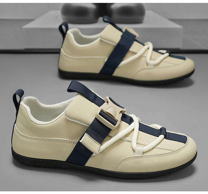 2025 Fashionable Men's Shoes Men Vulcanized Sneakers Leather Casual Shoes Slip-On Walking Travel Shoes Flat Bottomed Work Shoes