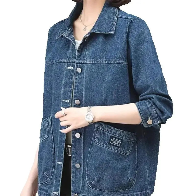 Cowboy Jacket for Women in the Spring and Autumn of 2025 New Loose and Casual Style for Middle-Aged Mothers Short Denim Jacket