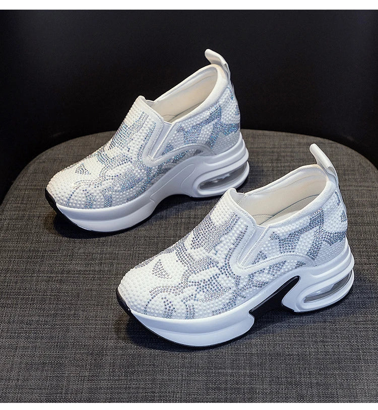 2023Women's Shoes  Autumn New Casual Small White Shoes Rhinestone Platform Sports Air Cushion Shoes Plus Size Zapatos De Mujer