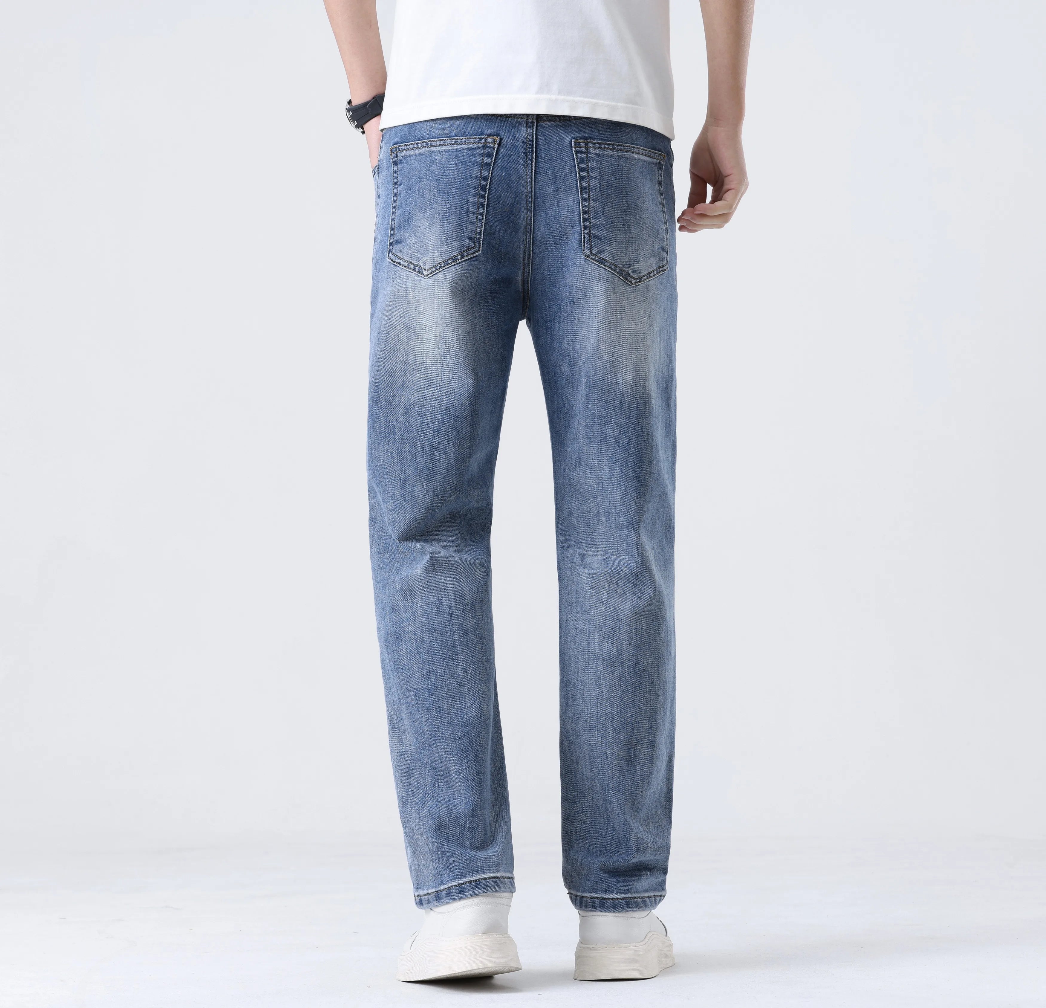 2025 New Loose Straight Leg Jeans for Men  Comfort Thin Stretch Cotton Blend Moisture-Wicking Casual Trousers for Daily Wear