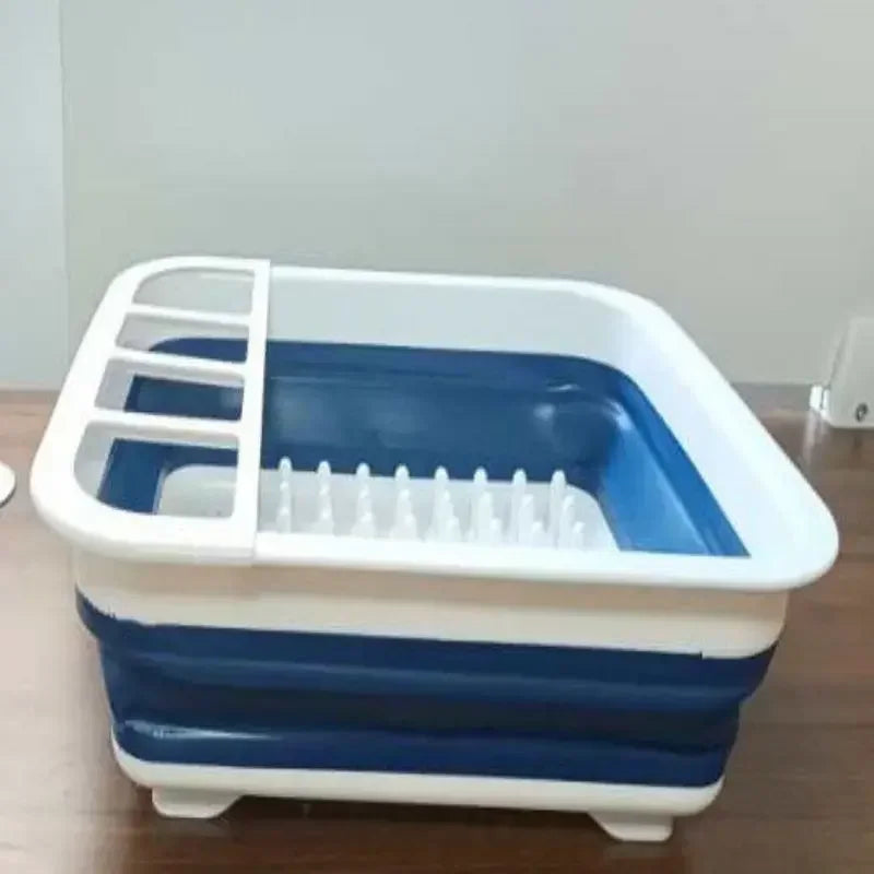Kitchen Foldable Dish Rack with Drainer Collapsible Tableware Storage Box Non-Slip Simple Tableware Sorting Storage Box