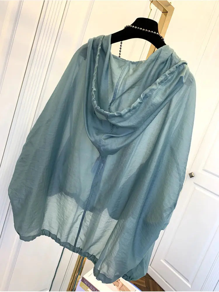 Jackets Women Hooded Summer Sun-proof Zipper Coats Thin Loose See Through Outerwear Breathable Outwear Lightweight Clothes Black