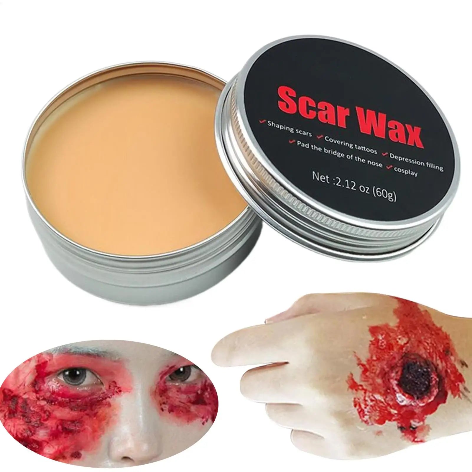 Halloween Makeup Kit Scars Wax Special Effects Stage Fake Wound Skin Wax with Spatula Stipple Sponge Fake Wood Special