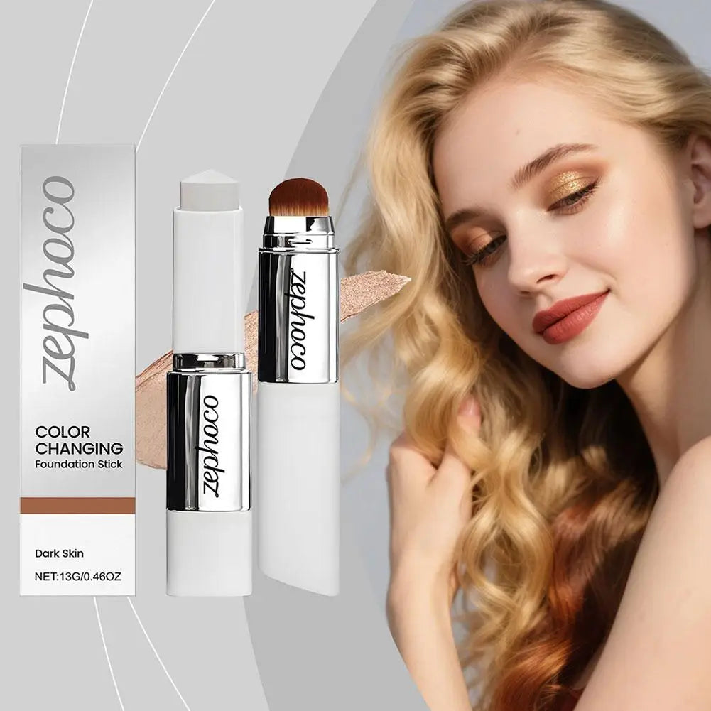 2-in-1 Color Changing Foundation Make-up Stick Double-head Concealer Stick With Brush Brightening Matt Light Foundation Makeup