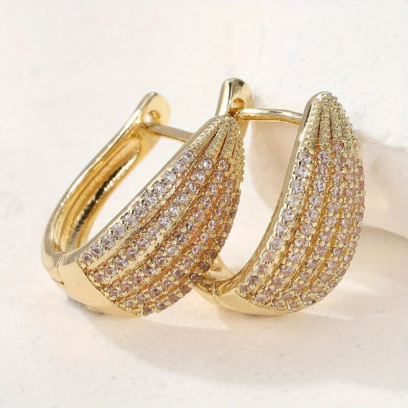 Women's Fashionable Wedding Jewelry, Inlaid with Synthetic Round White Zircon Hoop Earrings, Small Round Earrings