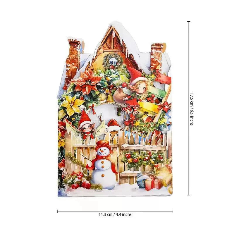 Christmas Scene 3D Christmas Card Night Before With Santa, Reindeer, Snowy Village & Moonlit Sky Festive Holiday Greeting Card F