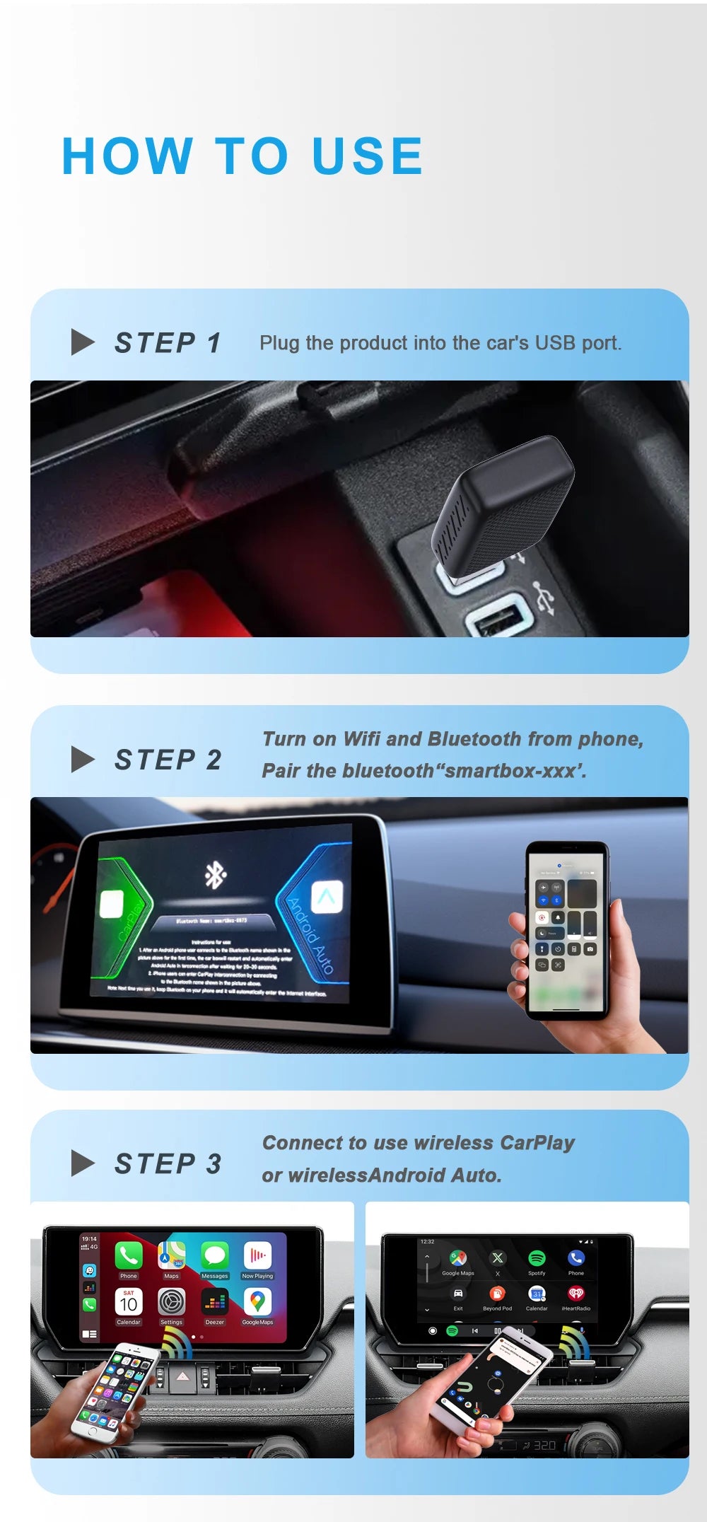 New Wired to Wireless CarPlay and Android Auto 2 in 1 Mini Adapter 5GHz WiFi5 for 99% Original Wired CarPlay/Auto Cars
