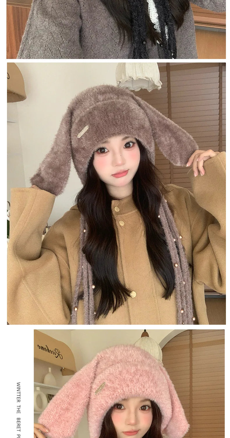 Winter Hat Thicken Ski Beanie Hat for Women Balaclava Spicy Girl Style Rabbit Girlfriend Hat Outdoor Warm Protection Accessories