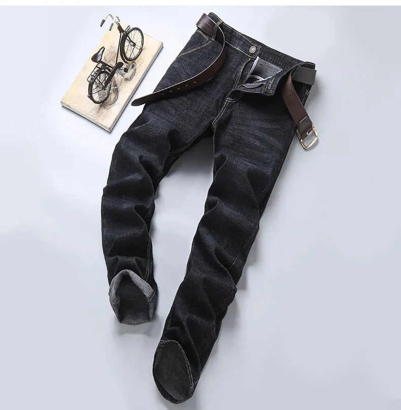 Men Fashion Straight Jeans Men 2025 New Stretch Slim Fit Pants Comfortable Soft Business Denim Trousers Male Brand Clothing