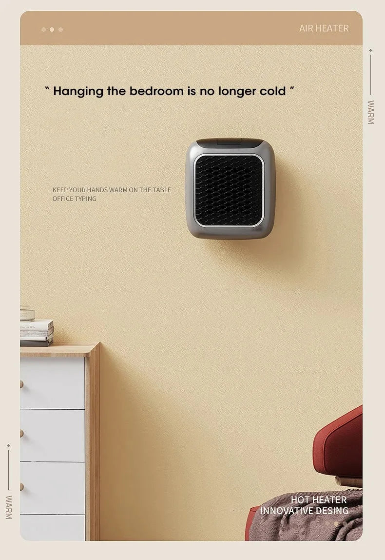 2025 New 800W Mini Electric Heater | Wall Mounted & Portable | Remote Control 3S Fast Heating | Household Office Heating Fan