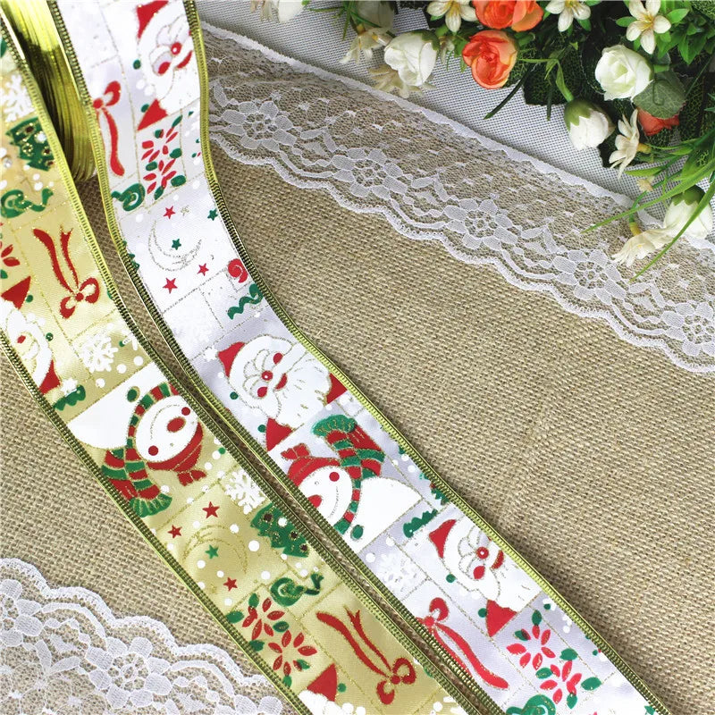 Christmas Ribbon 2M/Pack - Santa Snowman Design - Decor for Tree Wreath - Festive Ornament Accessory Christmas Supplies
