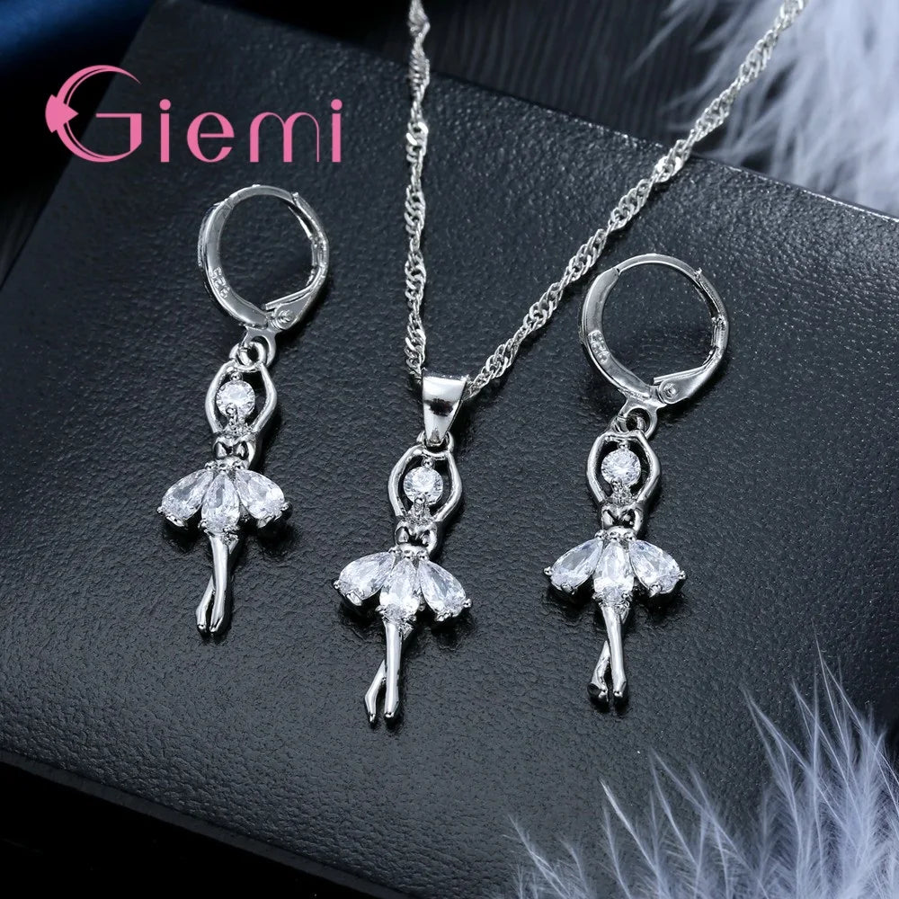 Beautful Elegant Women Jewelry Sets Pure 925 Sterling Silver Accessories For Women Romantic Gifts Pendant Necklace Hoop Earring