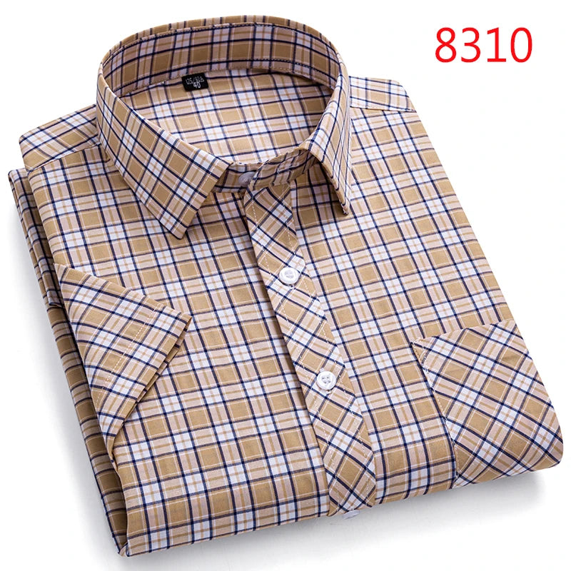 New Casual Shirts For Men Cotton Plaid Short Sleeve Elegant Business Dress Smart Summer Men Clothes England Fashion Top Shirts