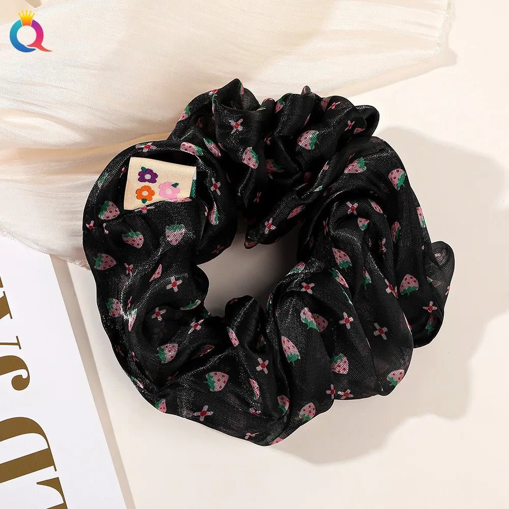 2023 New Large Chiffon Printed Scrunchie Women Girls Elastic Hair Rubber Bands Accessories Tie Hair Ring Rope Headdress Headwear