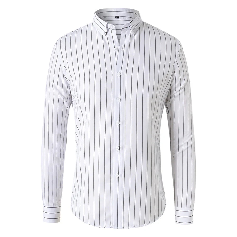 Fashion Men's Shirts And Blouses Striped Long Sleeve Single Breasted Slim Tops Lapel Party Social Shirt Clothing For Men