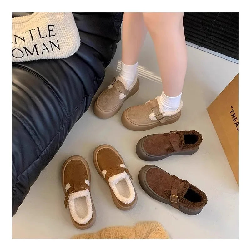 Low Heels Shoes Woman Flats Round Toe Loafers Fur Clogs Platform Autumn Slip-on Dress Creepers Fall Slip On Winter New Rome Rubb